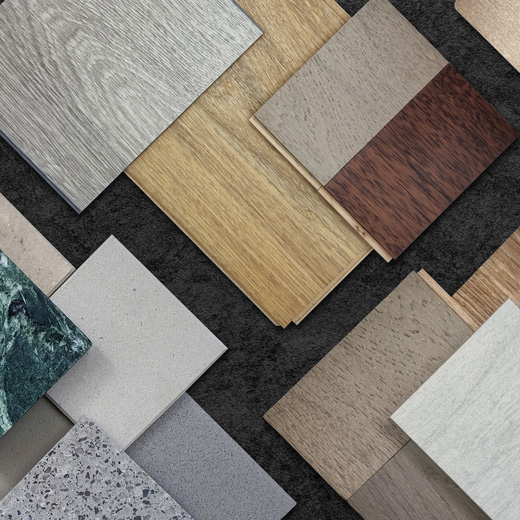 Auswahl an Materialien für Einbauschränke bei der Isarschreinerei: Holz, Kunststoff, Metalle und vieles mehr für individuelle Gestaltungswünsche.